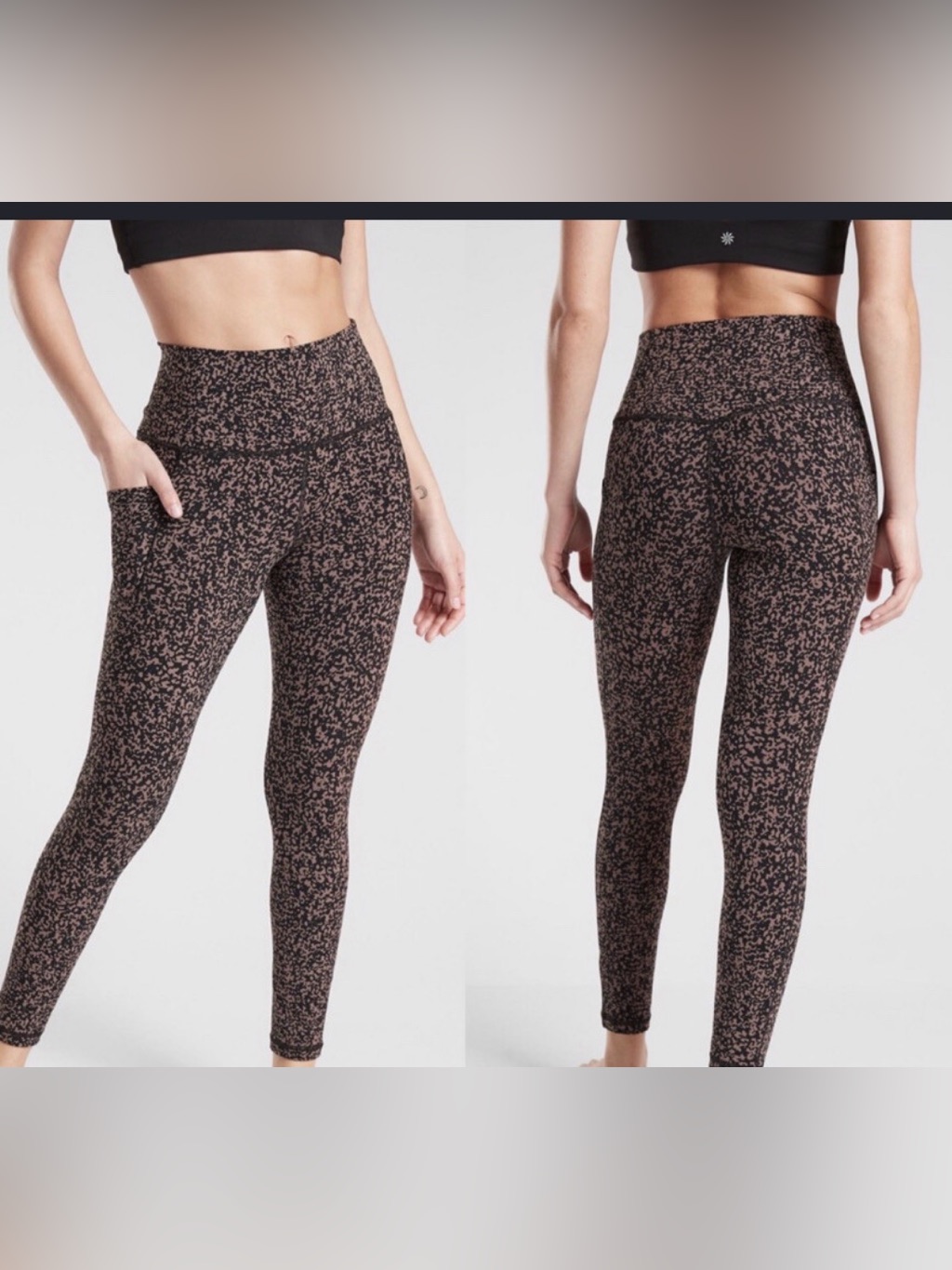 Athleta Black And Tannish Speckled Leggings